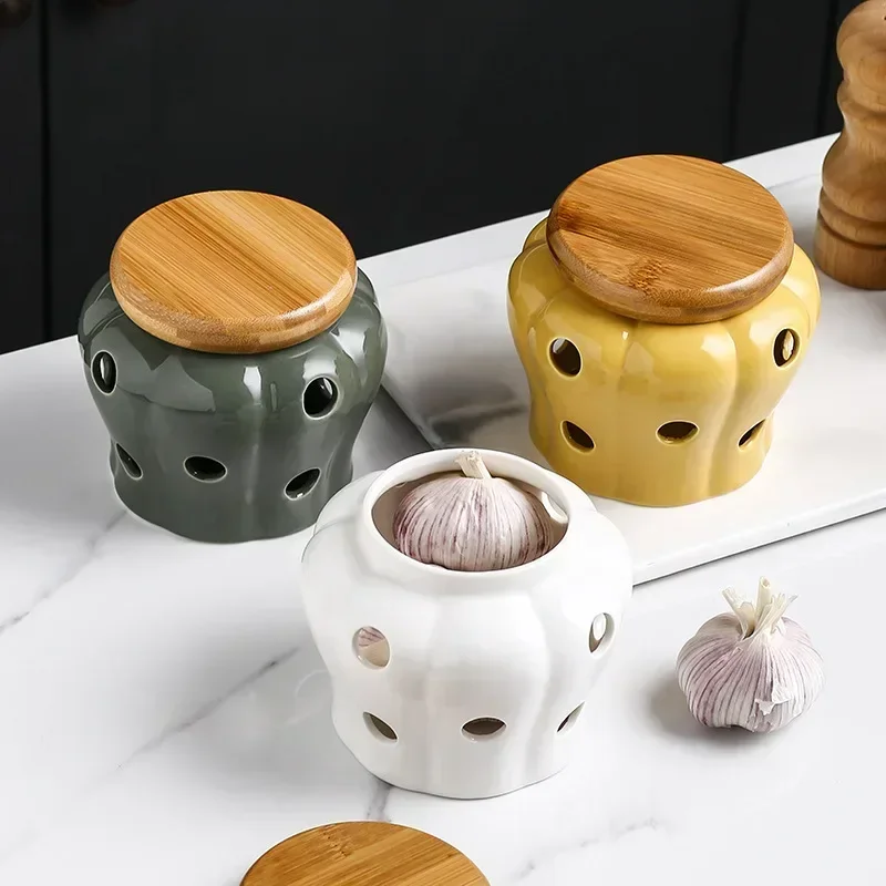 White Ceramic Garlic Storage Jar with Lid Exquisite Hollow Storage Jar Garlic Ginger Jar Candle Lampshade Household Candy Box