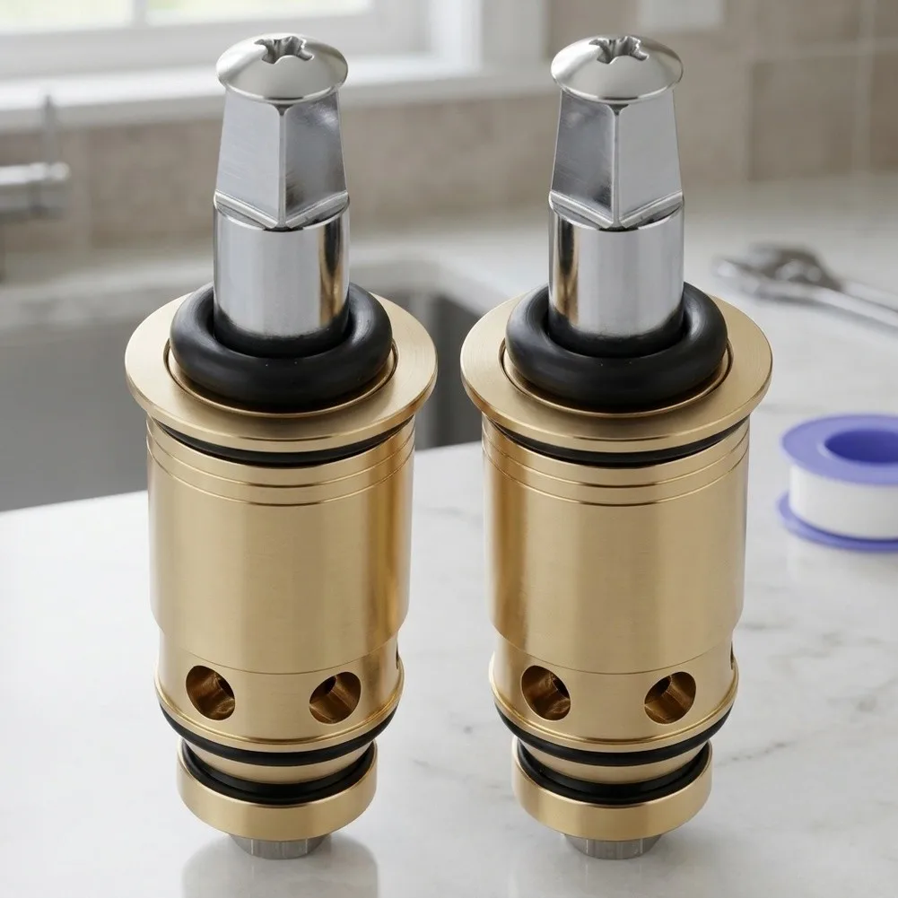 Brass Faucet Cartridge Replacement for Quarter Turn Compression Valves in Kitchen and For Bathroom For Tap Valve Assemblies