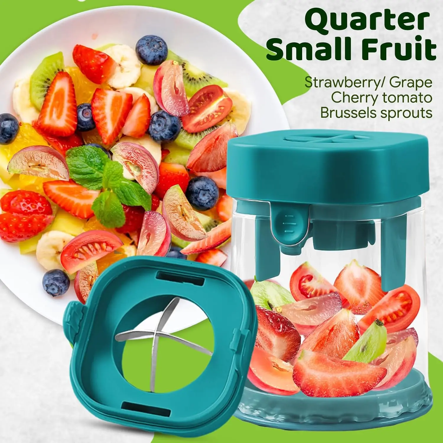 Small Fruit Cutter with Storage Creative Strawberry Grape Egg Slicer with Stainless Steel Blade Quick Make Salad Kitchen Gadget - view 2