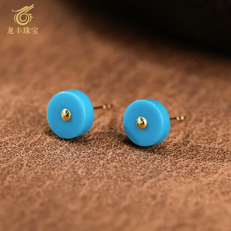 

Turquoise Earrings 18K Gold Natural High Porcelain Turquoise Earrings Women's Fashion Versatile