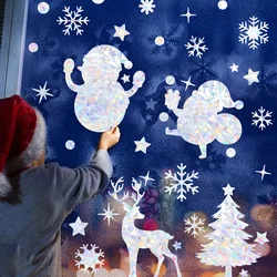 Colorful Window Sticker Rainbow Prism Snowflake Elk Santa Static Glass Sticker Wall Decals New Year Stickers Home Decor