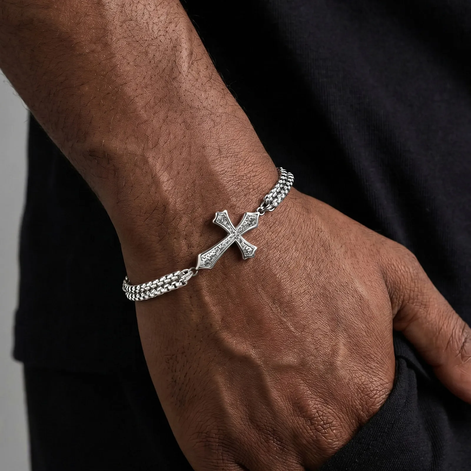 Bold stainless steel Christian bracelet for men