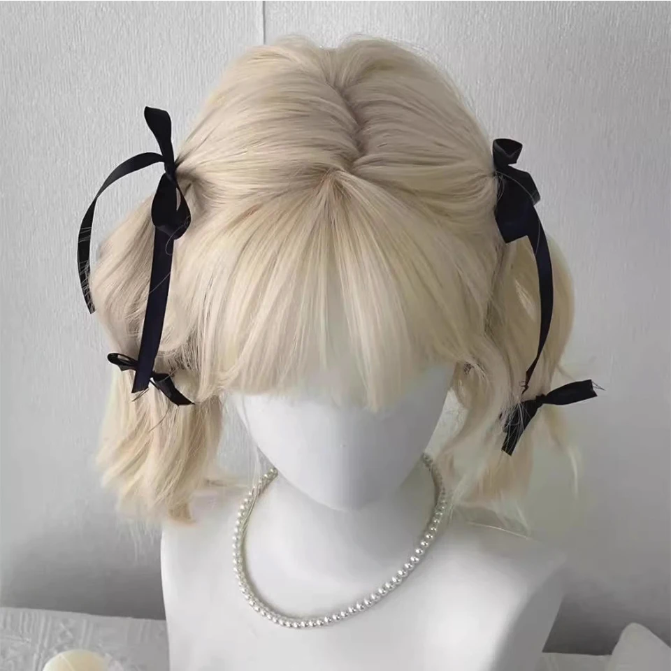 Lolita synthetische pruik kort krullend haar 30 cm lief en mooi wit goud natuurlijke pluizige wol volume cosplay vol hoofd pruik voor