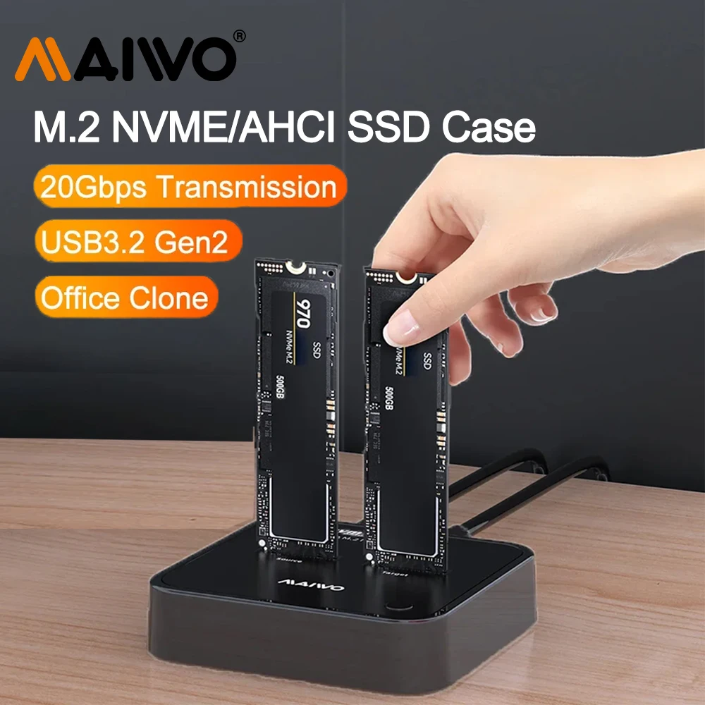 

MAIWO USB3.2 AHCI M.2 NVMe SSD Enclosure Adapter Mobile Duplicator with M2 SSD 2230/2242/2260/2280 Support One-Key Offline Clone