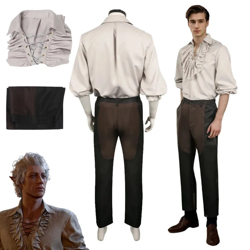 Halloween Astarion Male Cosplay Vampires Shirt Anime Game Balder Gate 3 Costume Disguise Adult Men Roleplay Fantasia Outfits