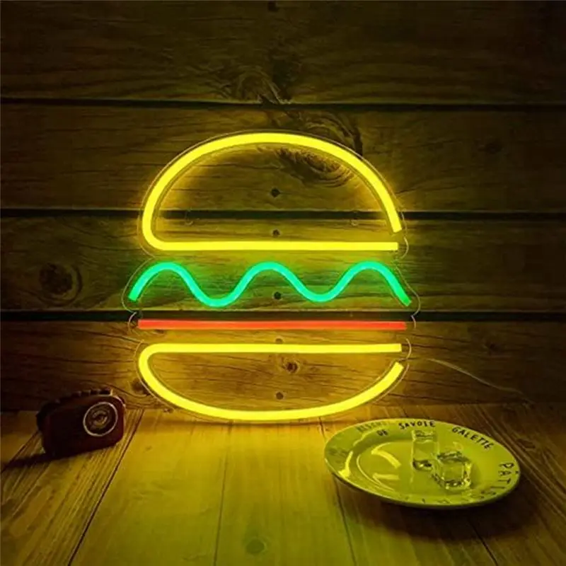 

AA77 Hamburger Neon Light Neon Sign USB Powered Wall Art Light Neon Decor Home Decoration for Party Wedding Shop Restaurant