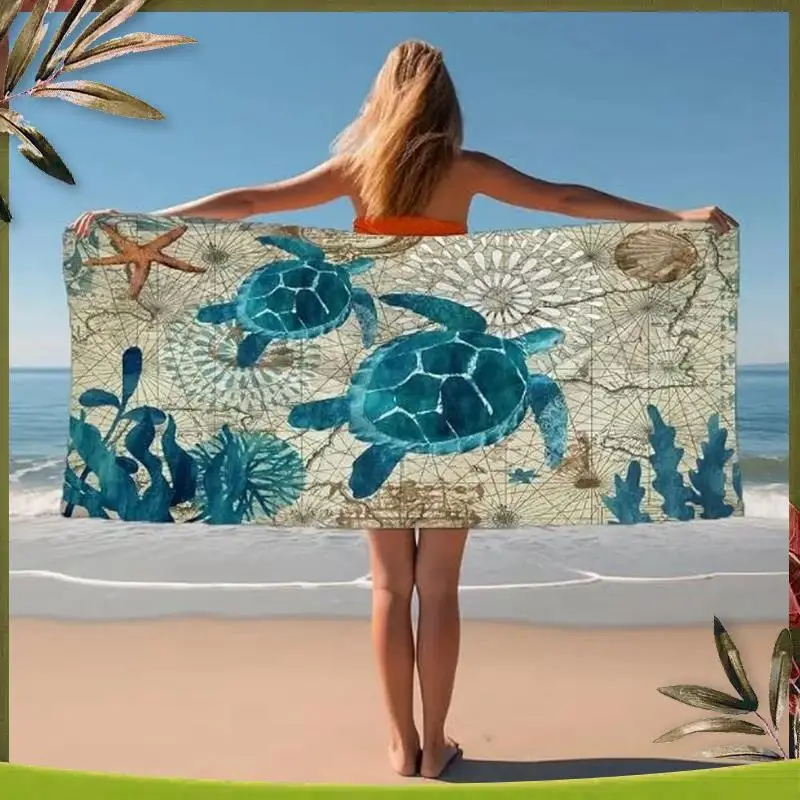 Quick-Drying Beach Towel With Sea Turtle Pattern, Soft And Absorbent, Suitable For Bathroom, Outdoor, Pool And Camping Multi-Pur