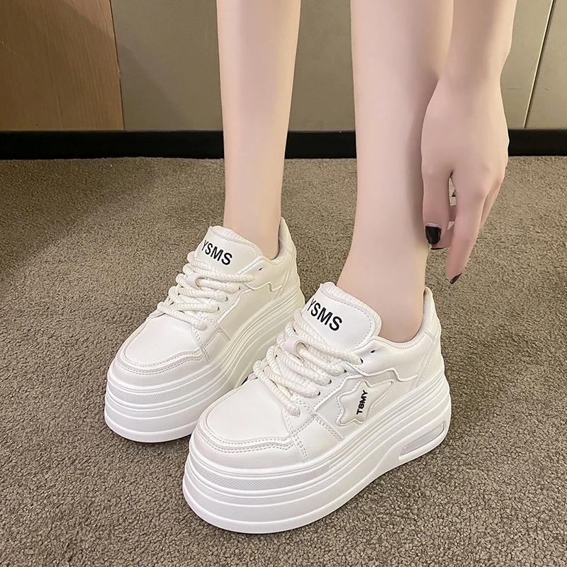 8.5CM Thick Bottom Sneakers Woman White Skateboard Shoes Platform Spring Breathable Vulcanize Shoe Casual Best Quality Shoe