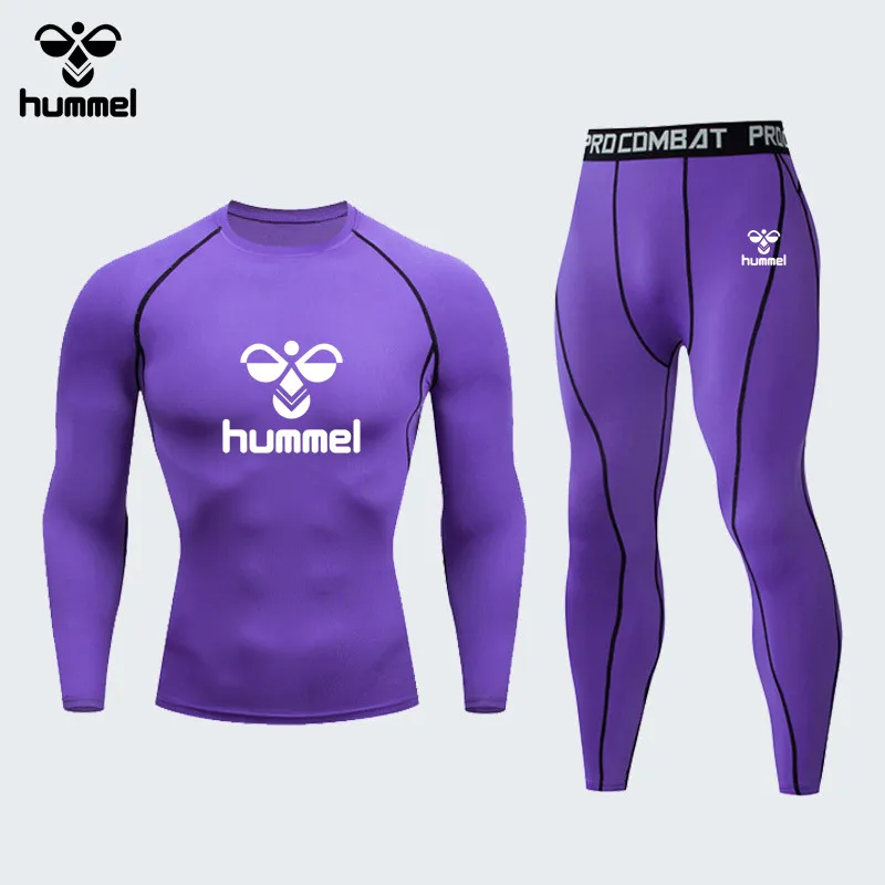 The New Brand HUMMEL Men\'s Compression Shirt Sports Running Tight Gym T-shirt Sports Set Exercise Quick Drying Top T-shirt