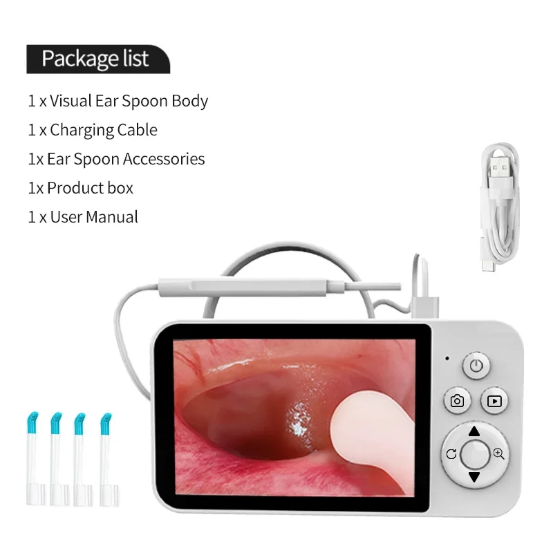 

4.3 Inch Digital Otoscope 1080P Ear Scope Camera with 6 Lights Ear Wax Removal Tool for Kids Supports Photo Video