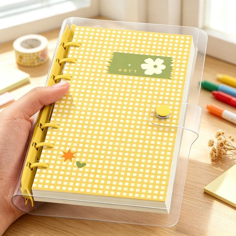 caderno-a6-de-pvc-com-capa-xadrez-120-paginas-pautadas-e-em-branco-bordas-lisas-e-seguras-planner-macio-para-estudantes-e-scrapbooking