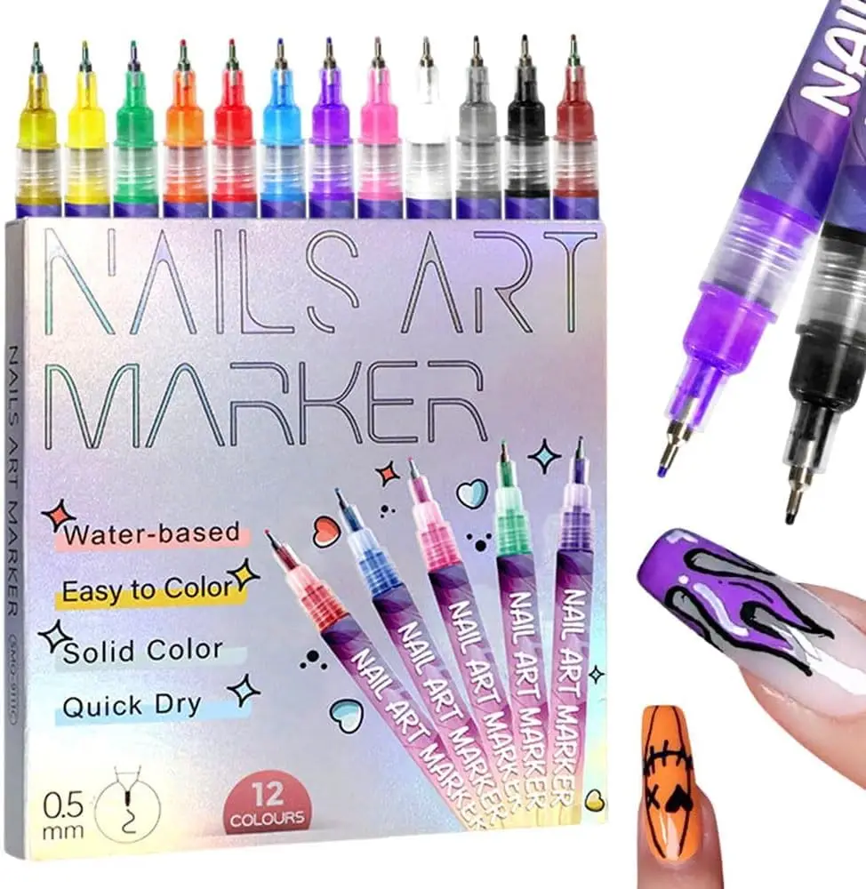 

12-Color Nail Art Pen Set, Nail Art Markers, 3D Painting Nail Polish Pens, DIY Nail Art Beauty Decoration Nail Brushes