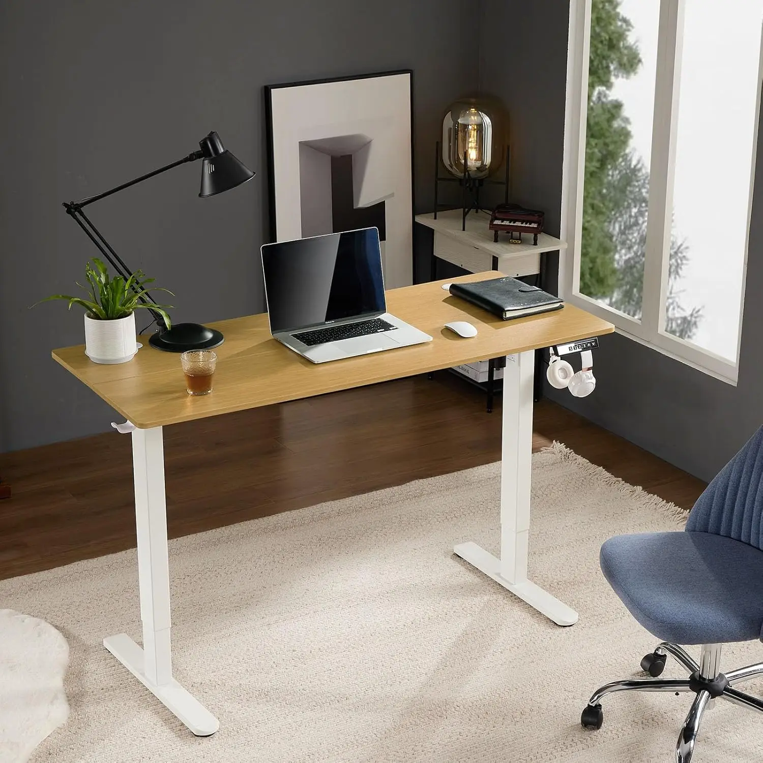 Electric Adjustable Height Standing Desk - 63 x 24 inch Sit to Stand Up Desk with Splice Board, Rising Home Office