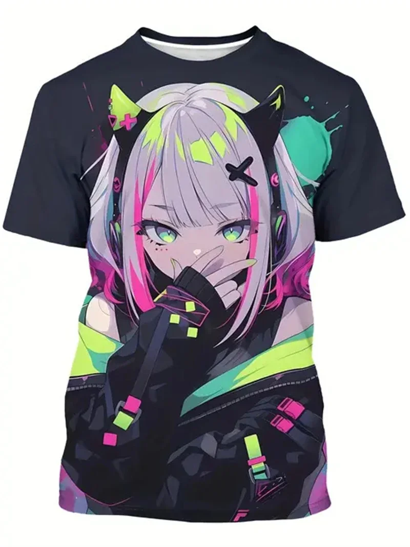 Modisches 3D-Anime-Print T-Shirt Niedliches Mädchen Grafik-T-Shirt Sommer Herren Damen Kurzarm Trend Street Harajuku Stil Unisex Oberteile