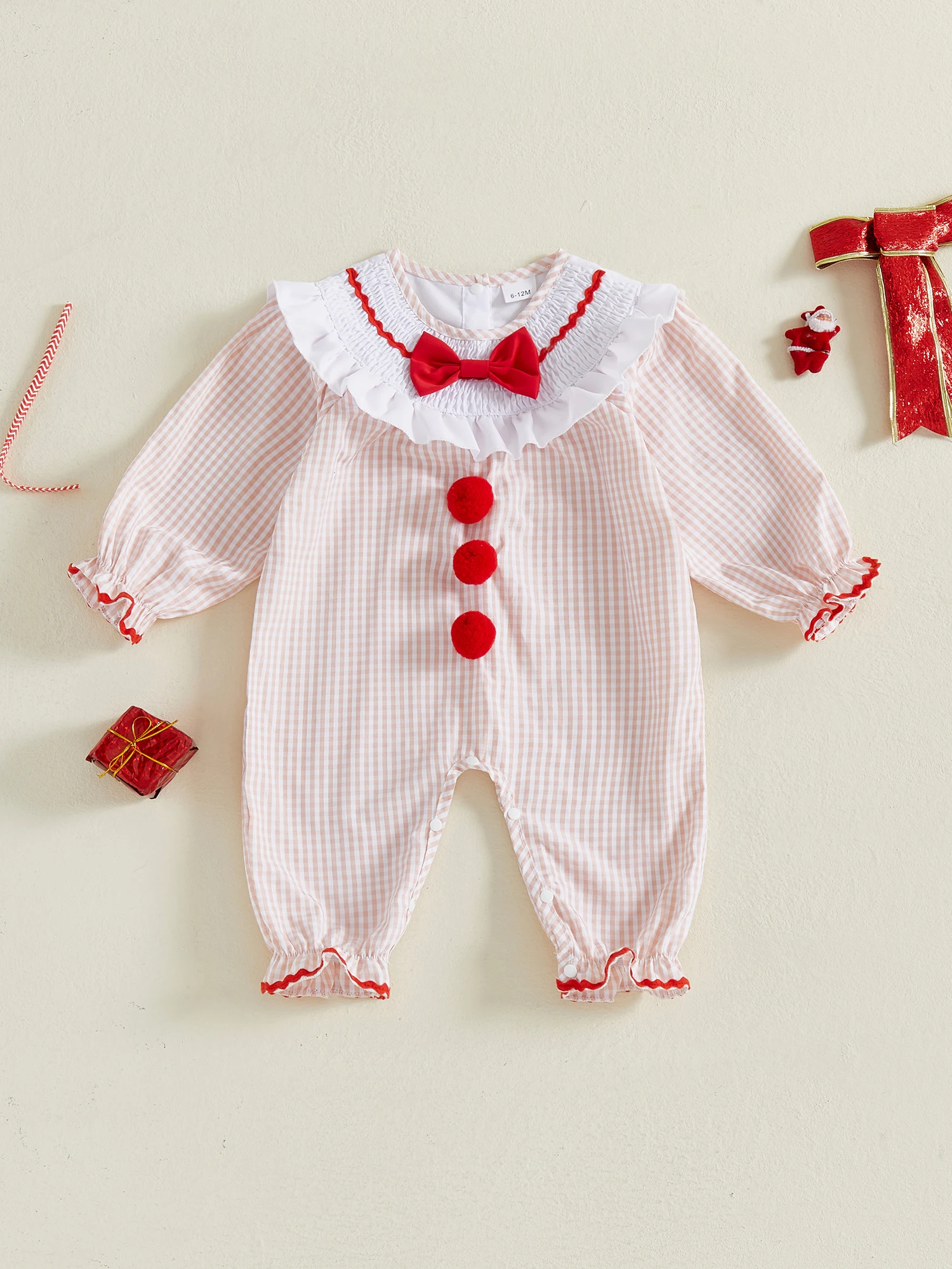 

Adorable Toddler Girls Tartan Playsuit Stylish Crew Neck Full Sleeve Xmas Overall Outfit for Winter Festivities