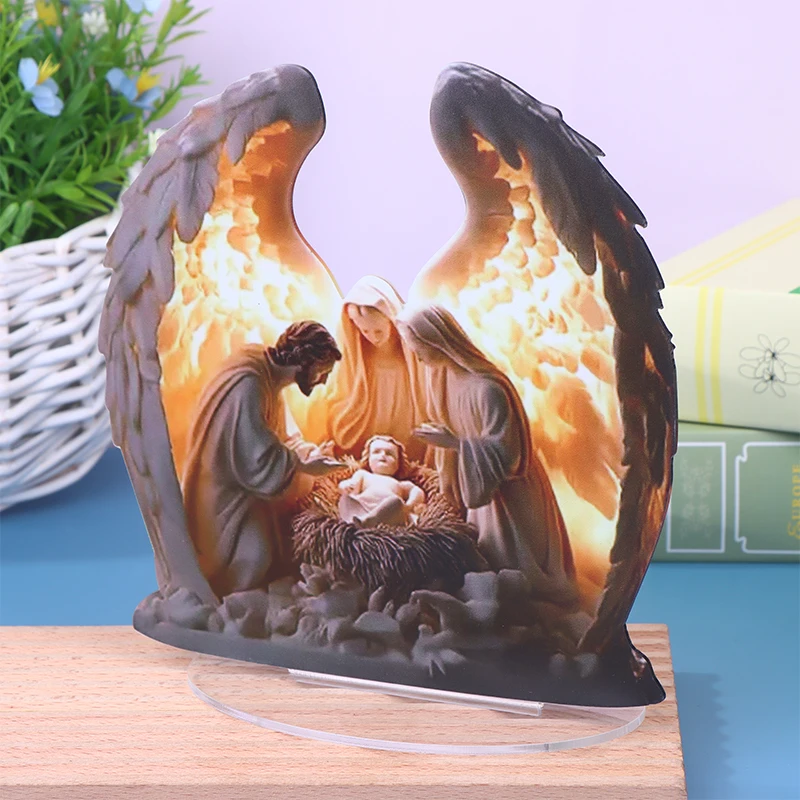 Acrylic Holy Family Nativity Scene Figurine Christmas Decorative Statue Collectible Ornament Home Fireplace Xmas Supplies