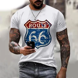 2024 Summer New Male T-Shirts Of Large Sizes Vintage Loose Clothing Short Fashion America Route 66 Printed Letters Men Tops Tee