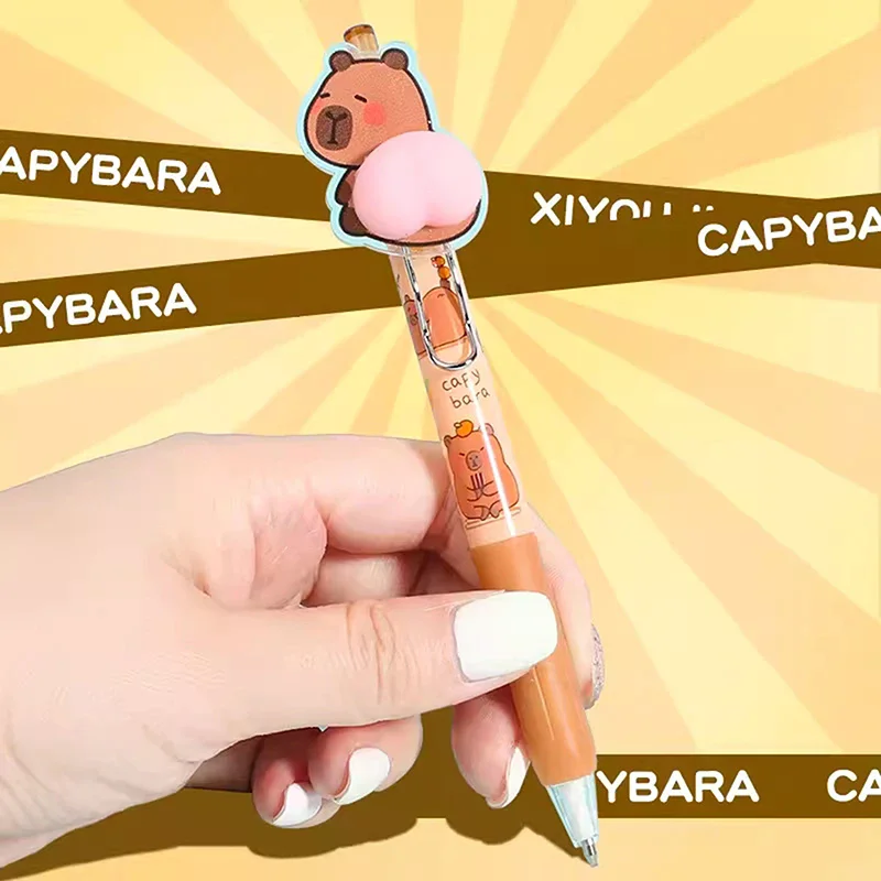 

New Cartoon Capybara Butt Pressing Neutral Pen Funny Writing Pens Quick-Drying Writing Smooth Kawaii Pens Aesthetic Stationery