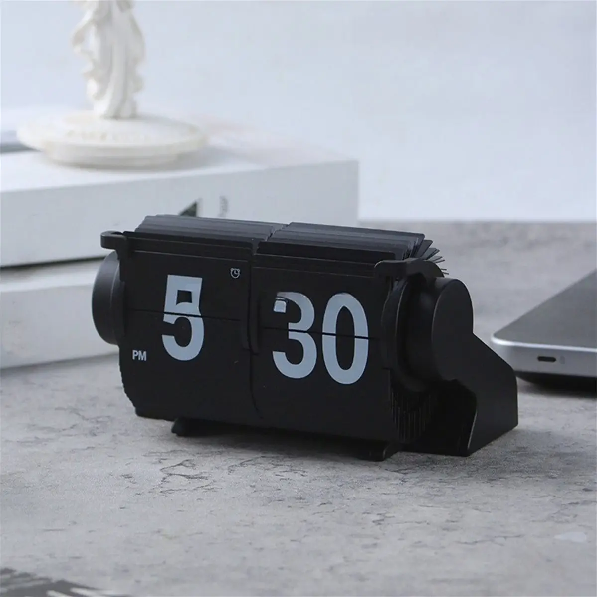 a94z]-vintage-flip-clock-smart-mechanical-desk-calendar-with-automatic-date-alarmpage-turning-clock-for-home-decor-white