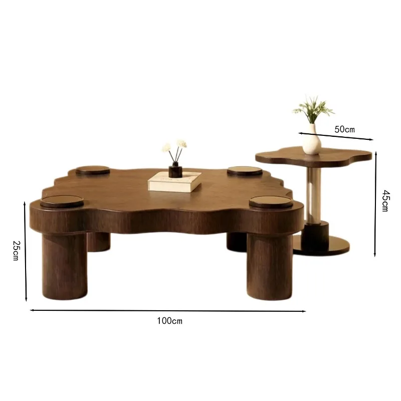 Medieval style special-shaped coffee table combination, Italian minimalist living room household log coffee table