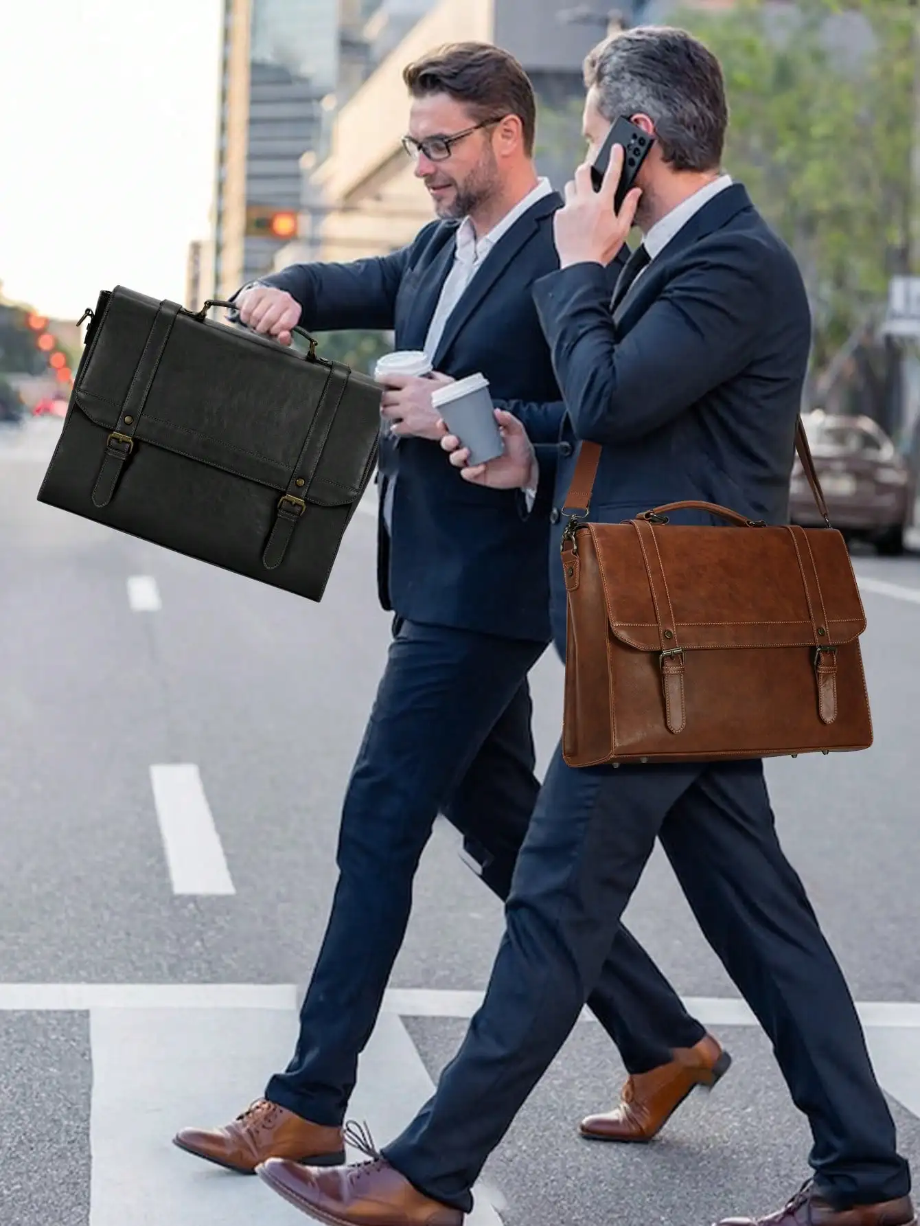 

Genuine Leather Messenger Bag For Men, 15.6 Inch Vintage Waterproof Briefcase - Business Satchel With Large Capacity For Office, College & Business Travel