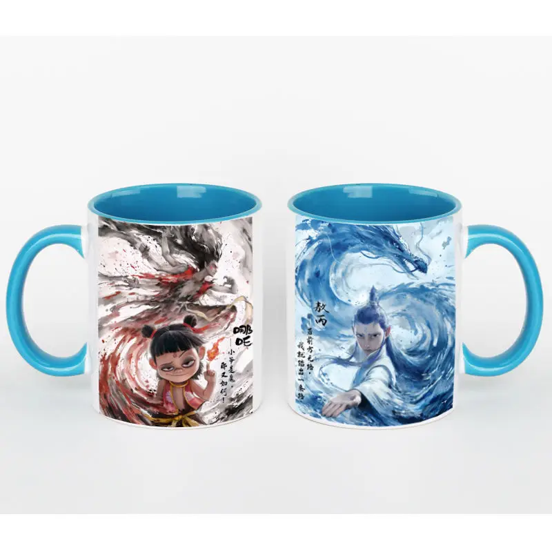Nezha Ao Bing anime character peripherals two-dimensional card set cute ceramic cup creative kawaii children's water cup gifts