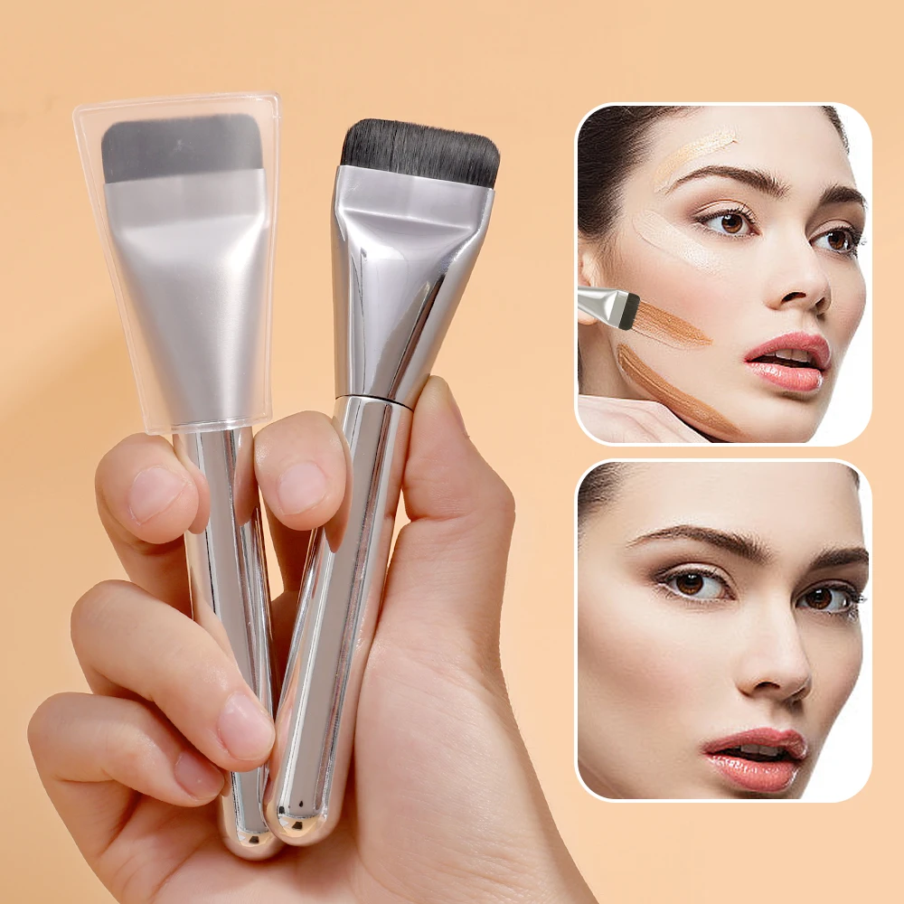 Pinceau de fond de teint Zigzag ultra-fin, pinceau de contour du visage léger argenté, pinceaux de maquillage professionnels anti-cernes plats, nouveau