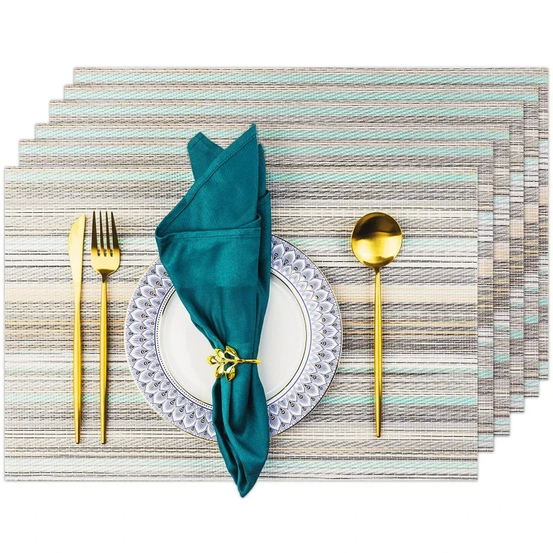 

2pcs Placemat Golden Rectangle Table Mat Washable PVC Hollow Insulation Table Cloth Pad Mat Tablemats Stain-Resistant Table Mat