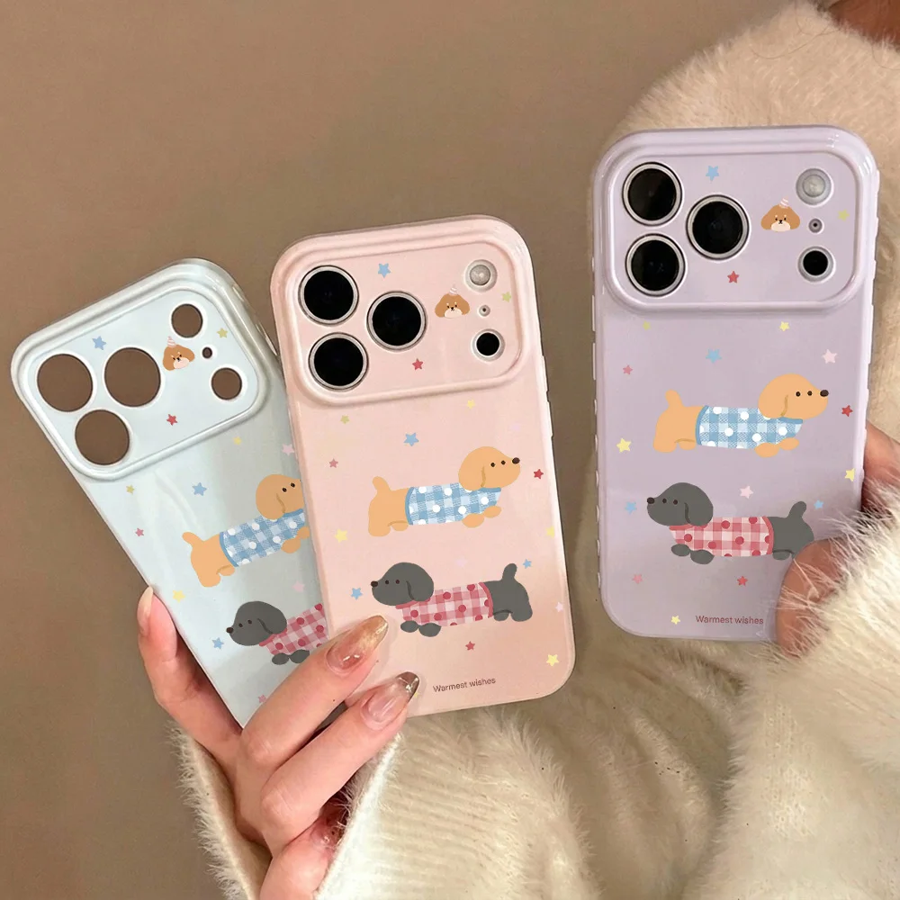Чехол для iPhone 17, iPhone 17 Pro Max, 11, 12, 13, 14, 15, 16 Pro Max с милым рисунком таксы, в конфетных цветах, силиконовый, противоударный