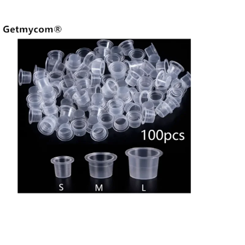

100pc S/M/L Plastic Disposable Microblading Tattoo Ink Cups Permanent Makeup Pigment Clear Holder Container Cap Tattoo Accessor