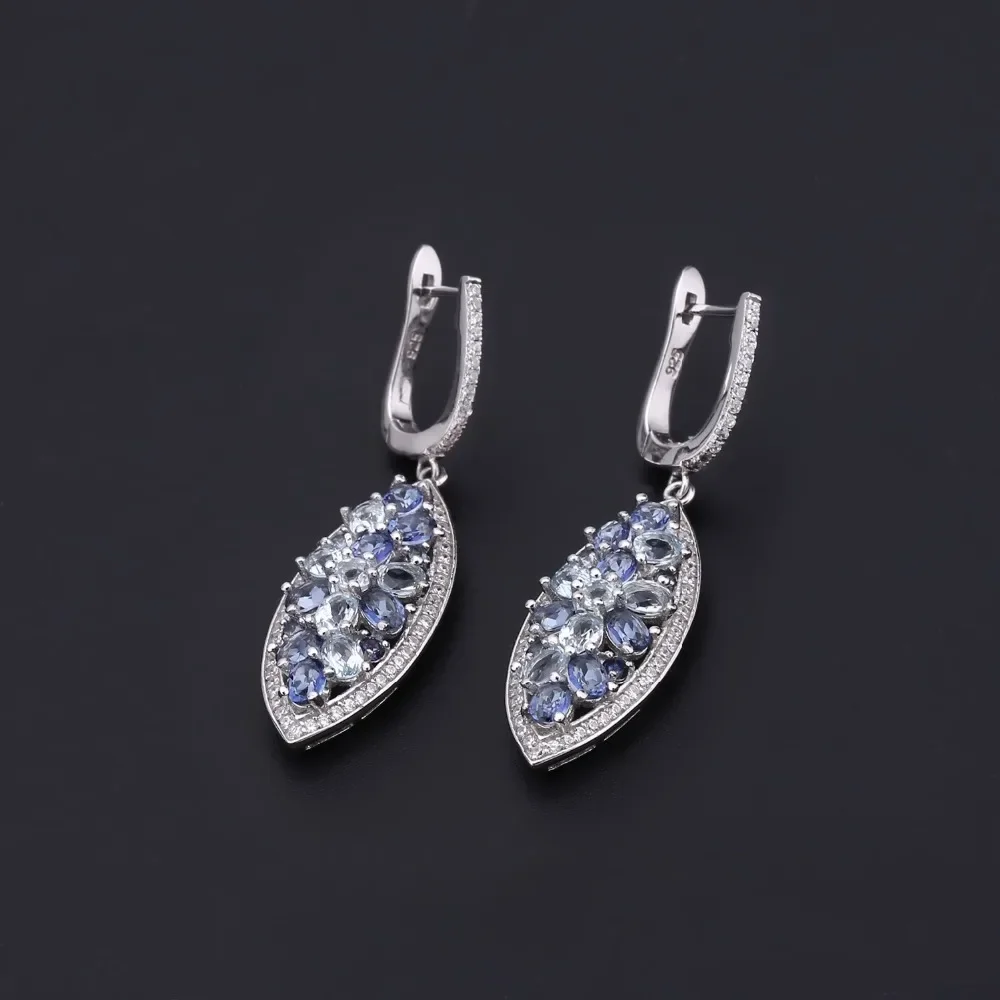 

Gem's Ballet Natural Sky Blue Topaz Iolite Blue Mystic Quartz Vintage Earrings 925 Sterling Silver Drop Earrings For Women