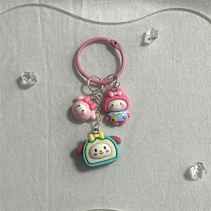 Kawaii Hello Kitty Pendant Keychain Sanrio Kuromi My Melody Doll Keyring Cute Cinnamoroll Pochacco Keychains Boys Birthday Gifts