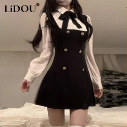 Spring Summer Fake Two Piece Bow Patchwork Dress Ladies Long Sleeve Sweet Mini Dresses Female Slim Casual Fashion Robe Vestidos