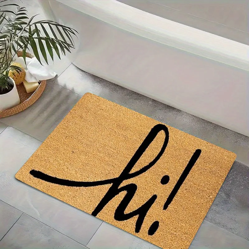 Hi Cursive Font Design Non-Slip Floor Mat Absorbent Washable Decorative Area Rug for Entrance Bathroom Outdoor Camping