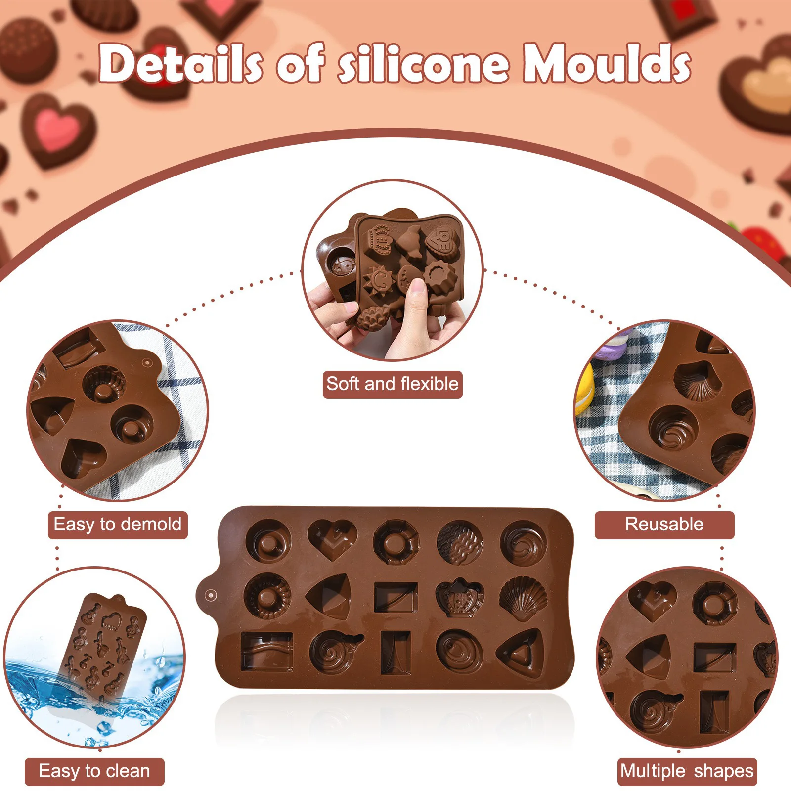 4Pcs DIY Baking Silicone Molds 4 Styles Chocolate Candy Silicone Molds for Cake Wedding Party Decor