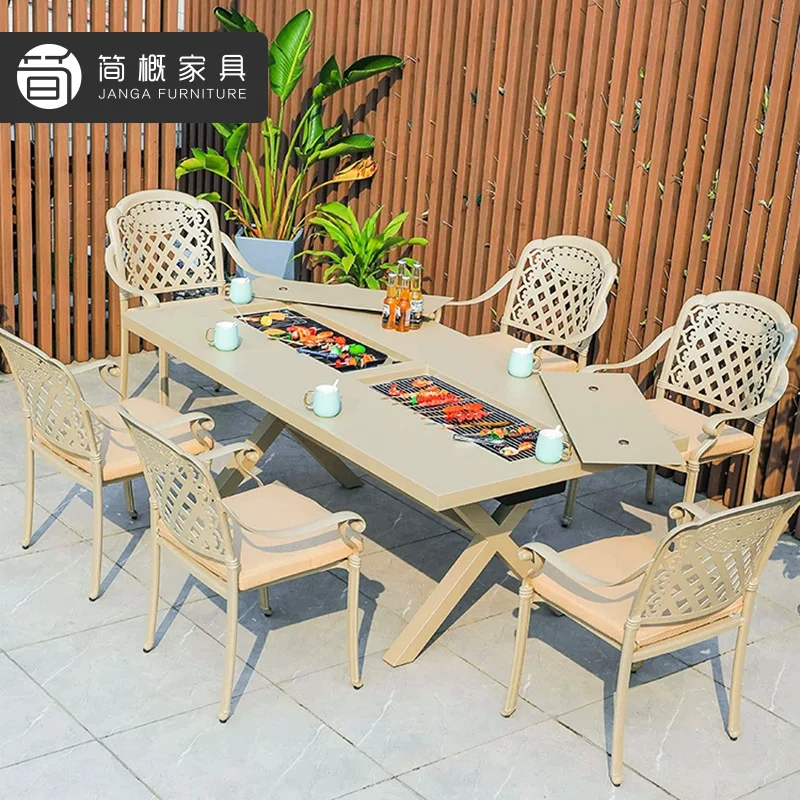 

Уличные столы и стулья для барбекю на открытом воздухе, комплект садовой мебели для виллы, для открытых балконов, водонепроницаемые и солнцезащитные, многофункциональные.