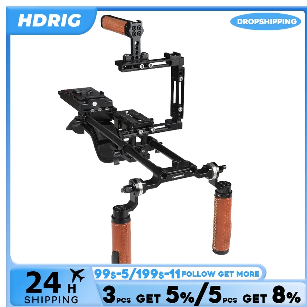 HDRIG Pro Shoulder Mount Rig + Extension-type Half Cage With Manfrotto Quick Release Plate + V Mount Power Splitter