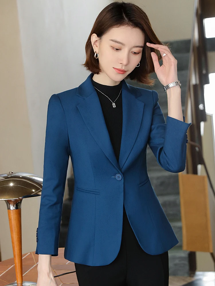 

Blue Women's Jacket Waist-Cinching Workwear Professional Personality High-End Suiting Commute Style Long Sleeve Slim Fit