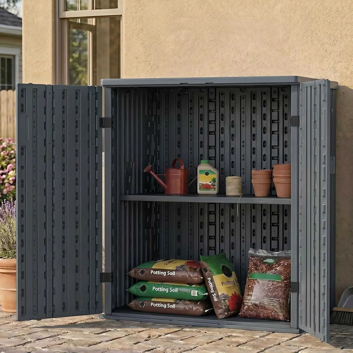 Heavy Duty Storage Cabinet Outdoor Weatherproof 14 Cuft Cabinet 2 Adjustable Shelves Lockable Pantry Organizer Customized