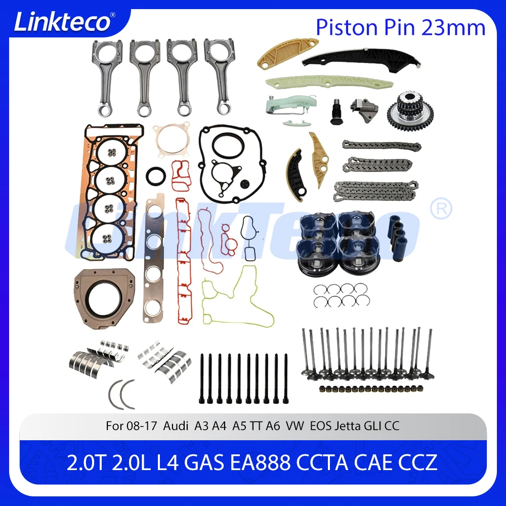 

Engine Rebuild Timing Chain Kit Head Gasket Bolt ConRod Bearing Intake Exhaust Valve Piston Fit 2.0T 2.0L EA888 For Auid VW 23mm
