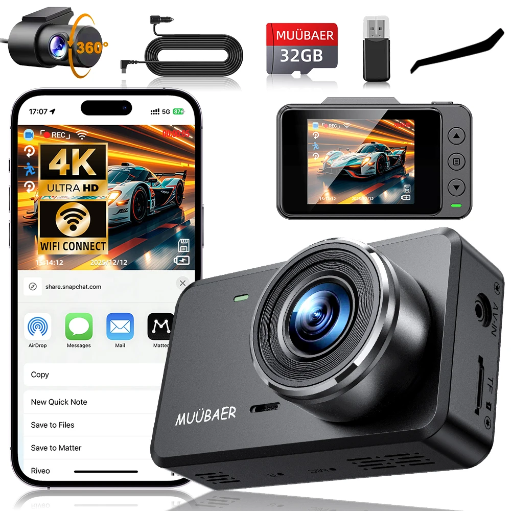 

Dual Channel 4K Front & 1080P Rear Dash Cam | WiFi Night Vision G-Sensor Motion Detection 24H Parking - App Compatible