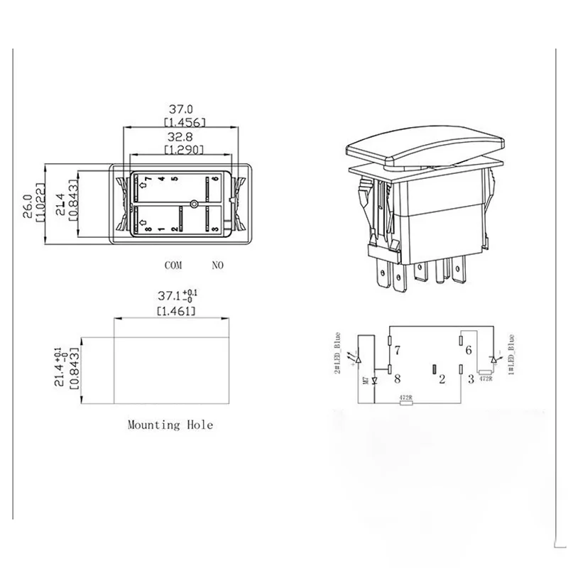 Rocker Switch Waterproof (ON)-Off-(ON) 3 Position Marine Rocker Switch 12V 20A DPDT 7 Pin Boat Switch Toggle for Car