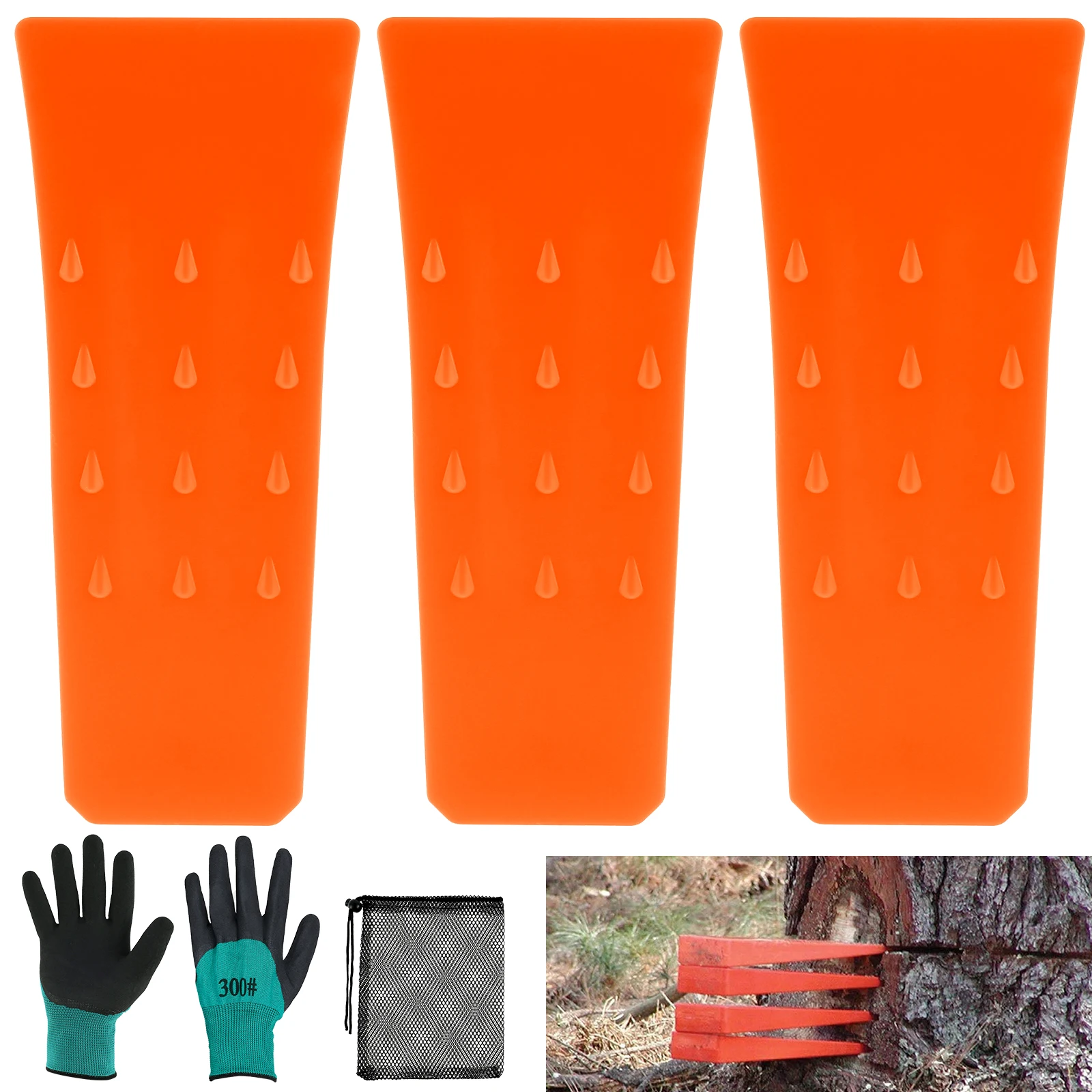 3Pc Plastic Effective Felling Wedge For Chain Saw Plastic Effective Felling Wedge Safety Chainsaw Accessory with Gloves Mesh Bag