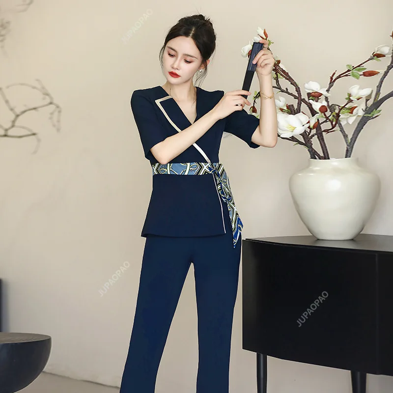 Spa Uniforms Women Workwear Beauty Clothing Beautician Scrubs Work Clothes Beauty Salon Tattoo Artist Uniform 2pcs Set Wholesale