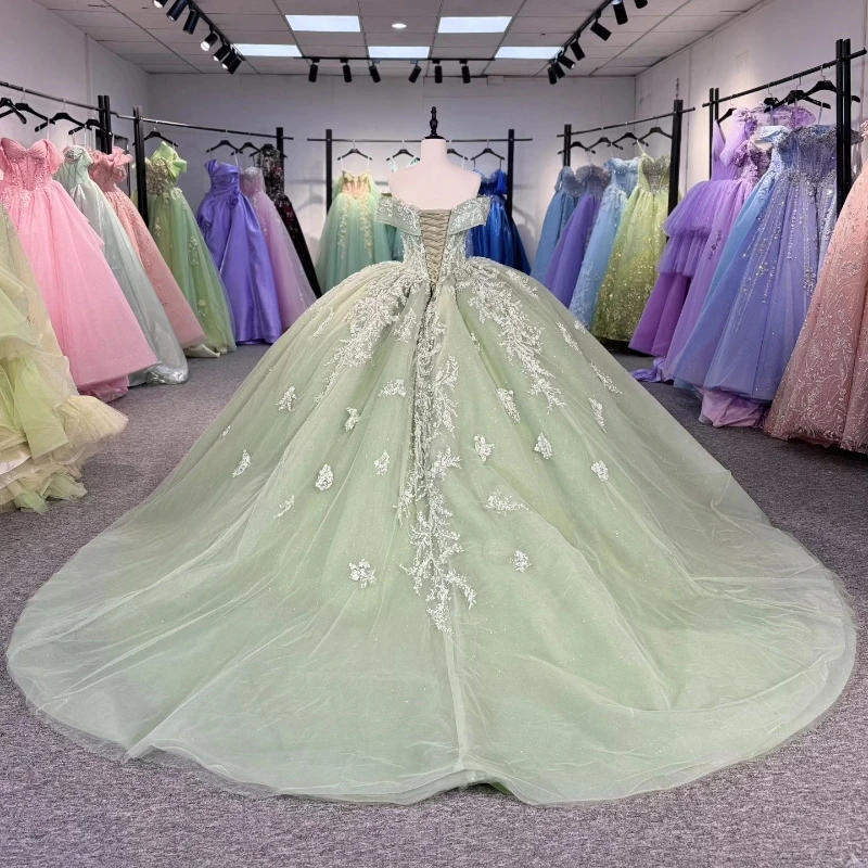 Robe de Rhen dentelle perlée verte menthe, robes de Quinceanera chérie, Off Initiated, TehydrSweet 16, robe éducative, 15 pièces