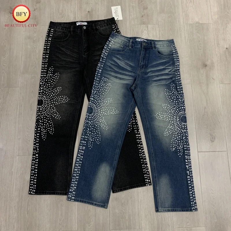 

Highest quality Washed 25SS VALLEY Retro Street Fashion Men Women Diamond Fashion Jeans Autumn Winter Long Pants