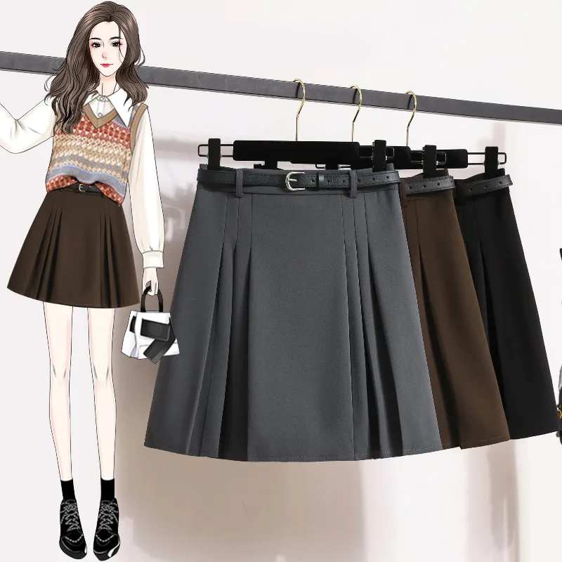 

Юбка А-силуэта с высокой талией больших размеров, новая весенняя коллекция, модная однотонная плиссированная модель, стройнящий дизайн, корейский стиль для повседневной носки