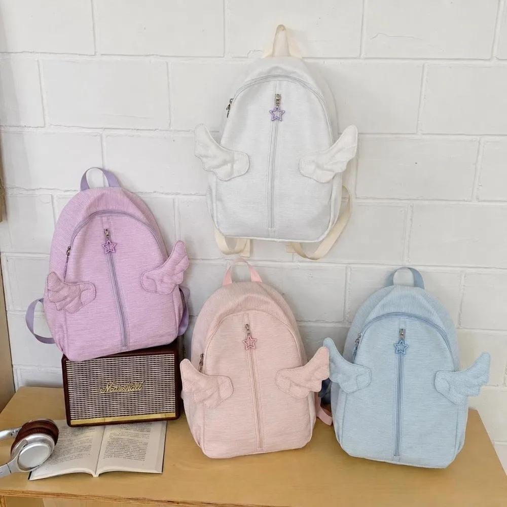 Nylon Angel Wing Backpack Large Capacity Pure Color School Bag Lightweight Waterproof Fabric Shoulder Bag for Adults Student