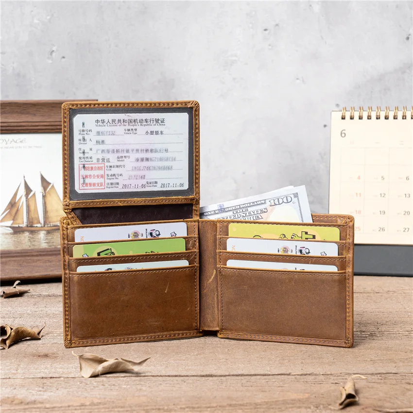 6009 Men's Crazy Horse Leather Wallet, Men's Coin Wallet, Short Version, Men's Card Coin Wallet, Retro Leather Wallet