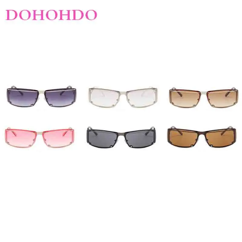 Kacamata Hitam Wanita Logam Persegi Panjang Steam Punk Y2k Desain Merek Mewah Kacamata Hitam Pria Fotografi Jalanan Perjalanan Kacamata Fashion UV400